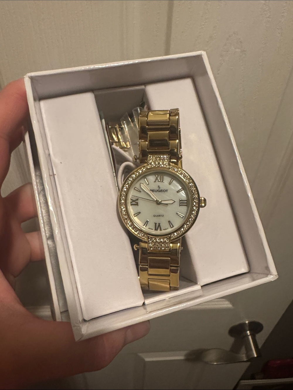 Peugeot Gold-Tone Crystal Bezel Women’s Watch with White Dial brand new with box